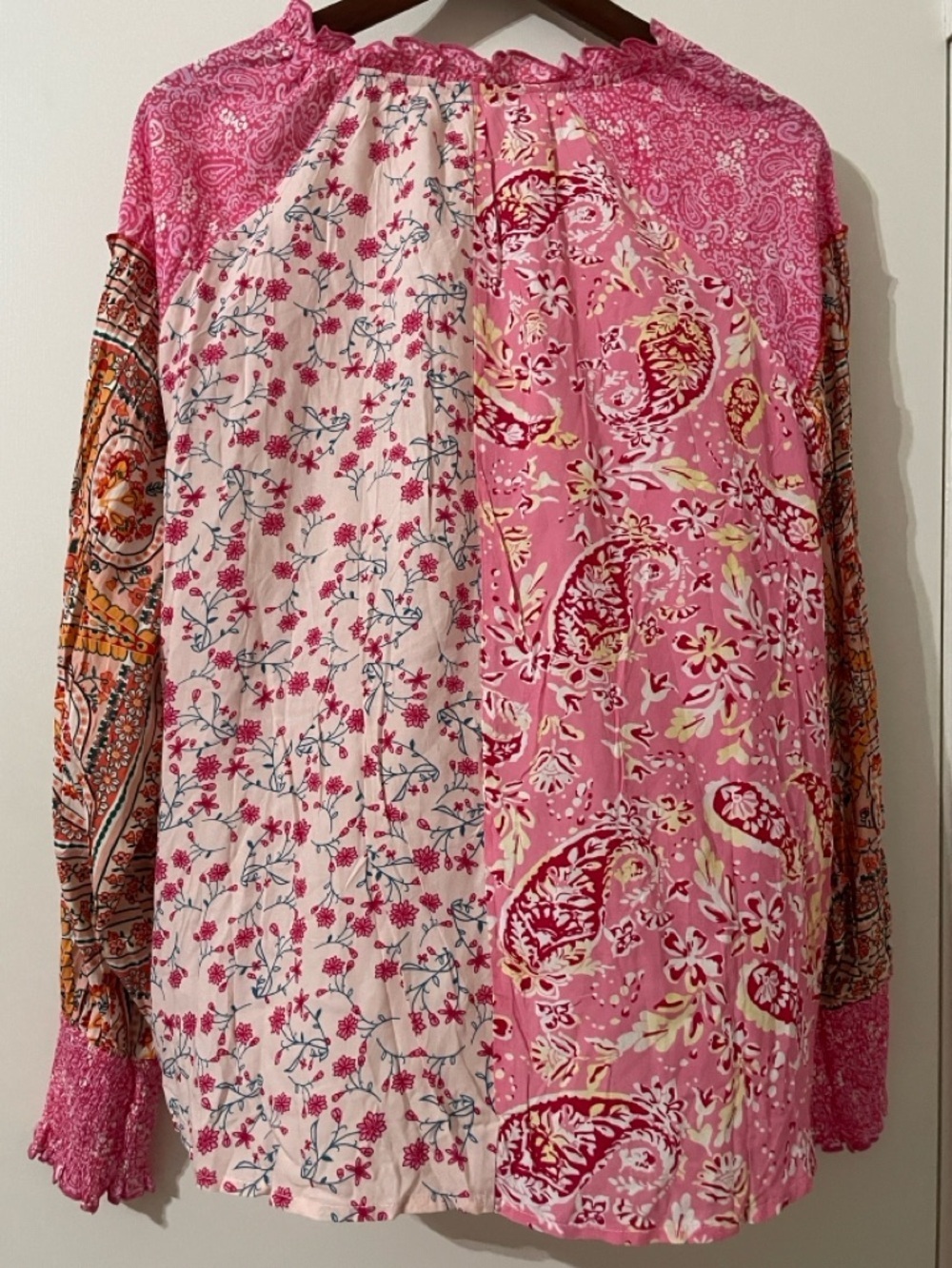 Boho Mixed Floral & Paisley Print Button Front Blouse - Size Large - Picture 8 of 10